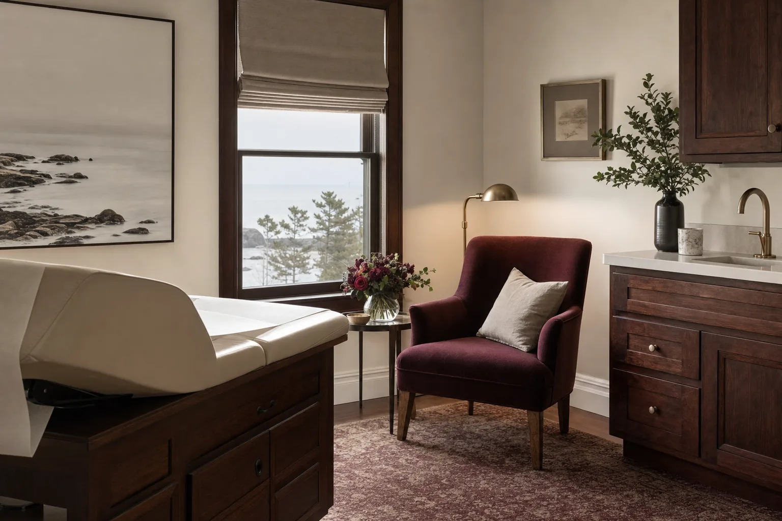 An unhurried exam room with a view of the water