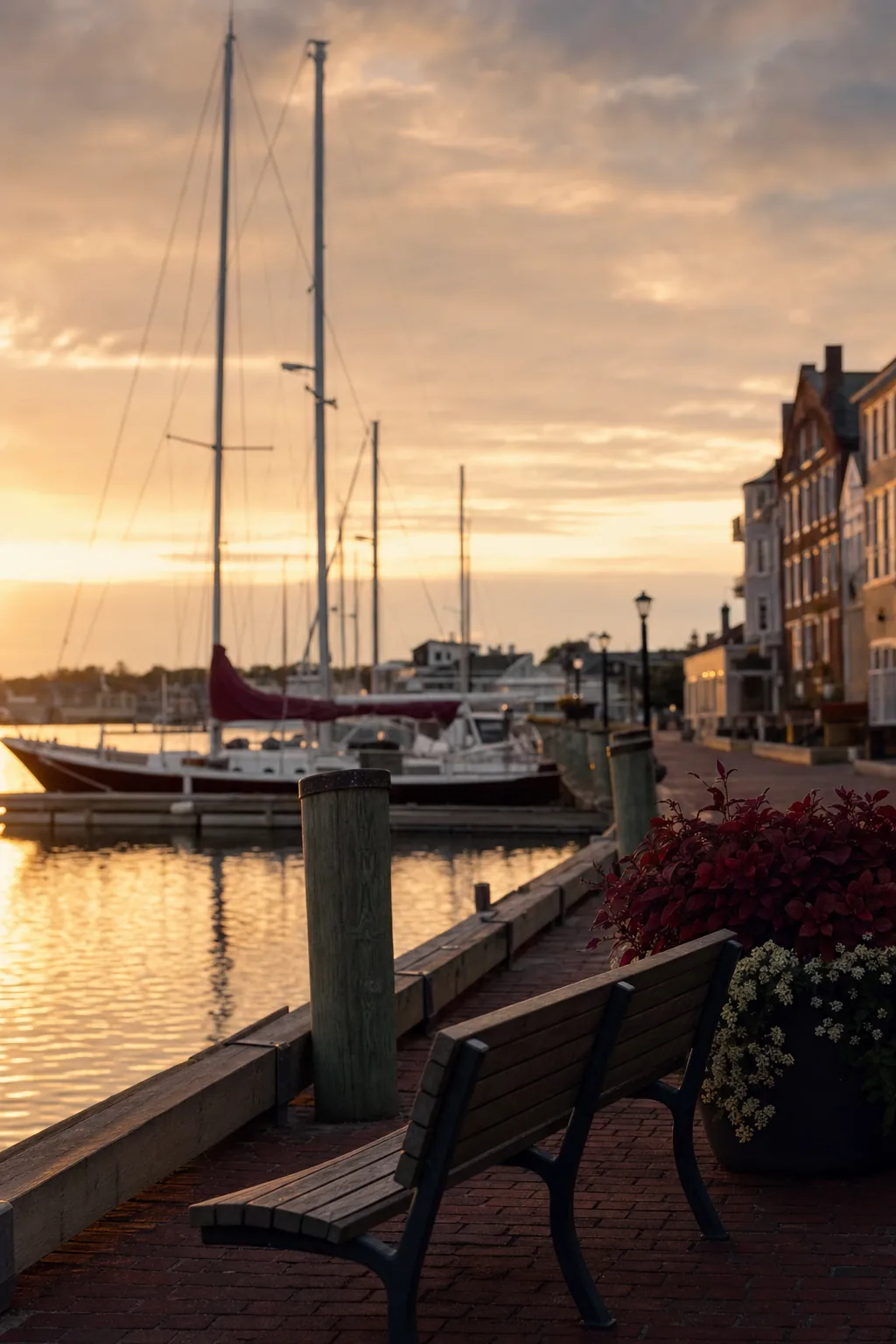 Newburyport waterfront at golden hour